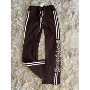 NWT BEBE SPORT chocolate brown foil floral embellished track yoga workout pants